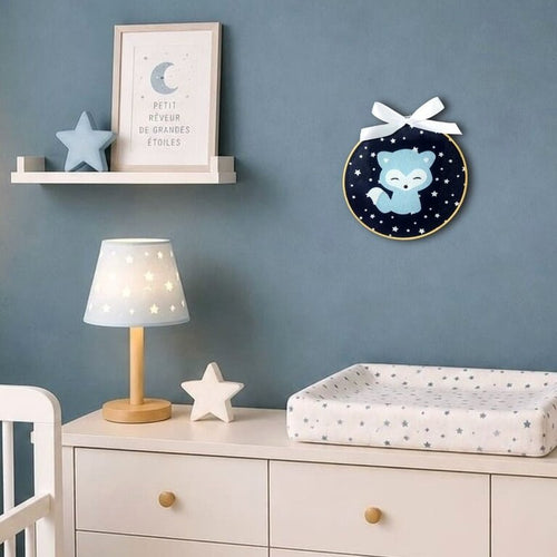 Cadre en bois et tissu pour chambre bébé thème forêt et renard pour décoration murale