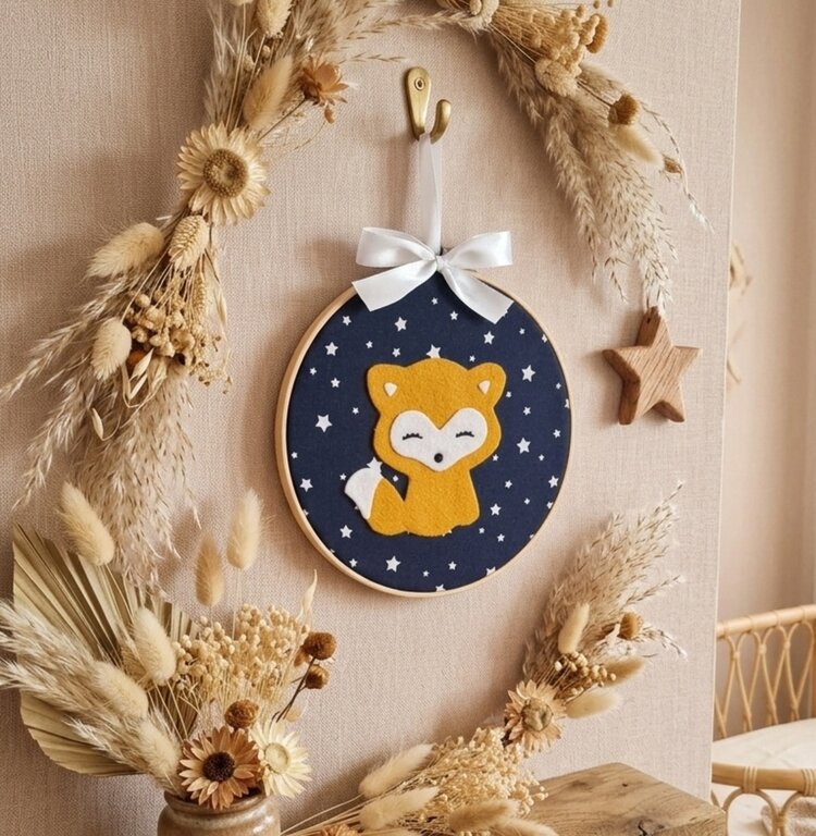 Cadre en bois pour déco murale chambre bébé garçon ou fille sur le thème renard