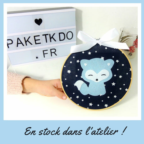 Cadre en bois et tissu pour chambre bébé thème forêt et renard pour décoration murale
