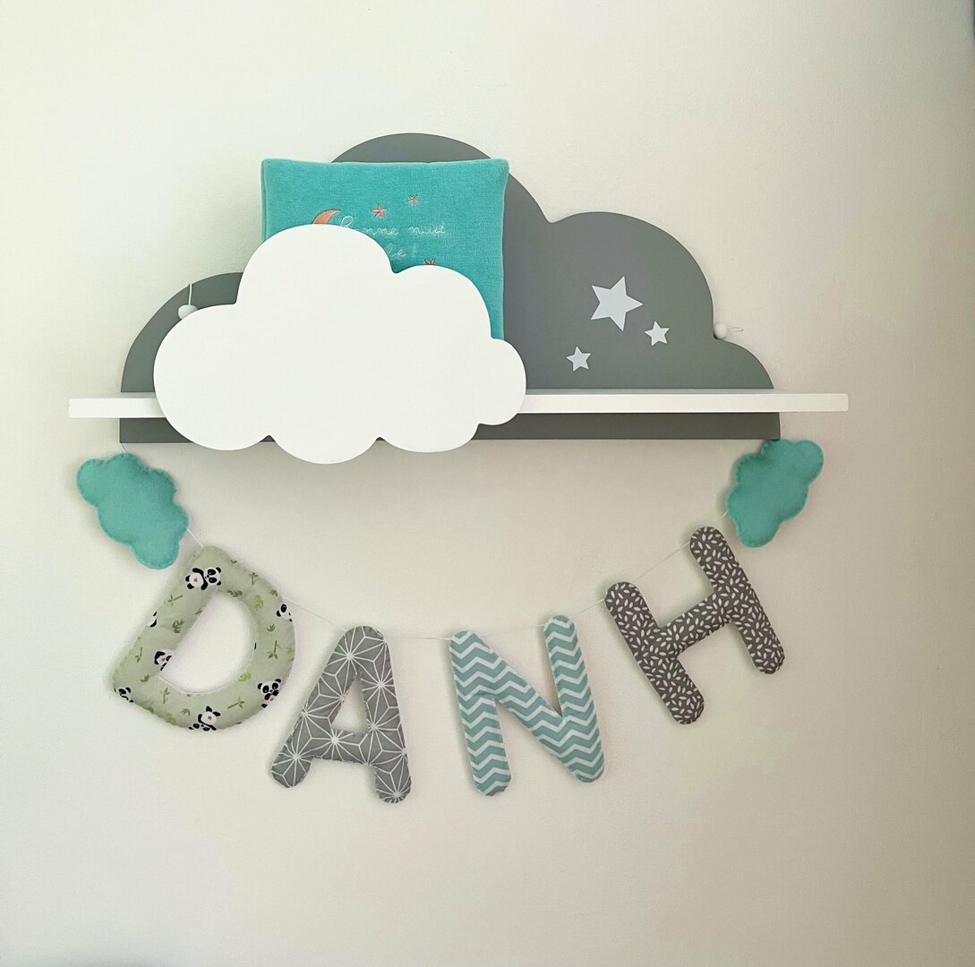 Décoration nuage, banderole personnalisée pour chambre de bébé garçon