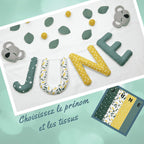 Guirlande prénom en tissu vert et jaune, décoration murale chambre bébé thème koala et nature