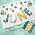 Guirlande prénom en tissu vert et jaune, décoration murale chambre bébé thème koala et nature