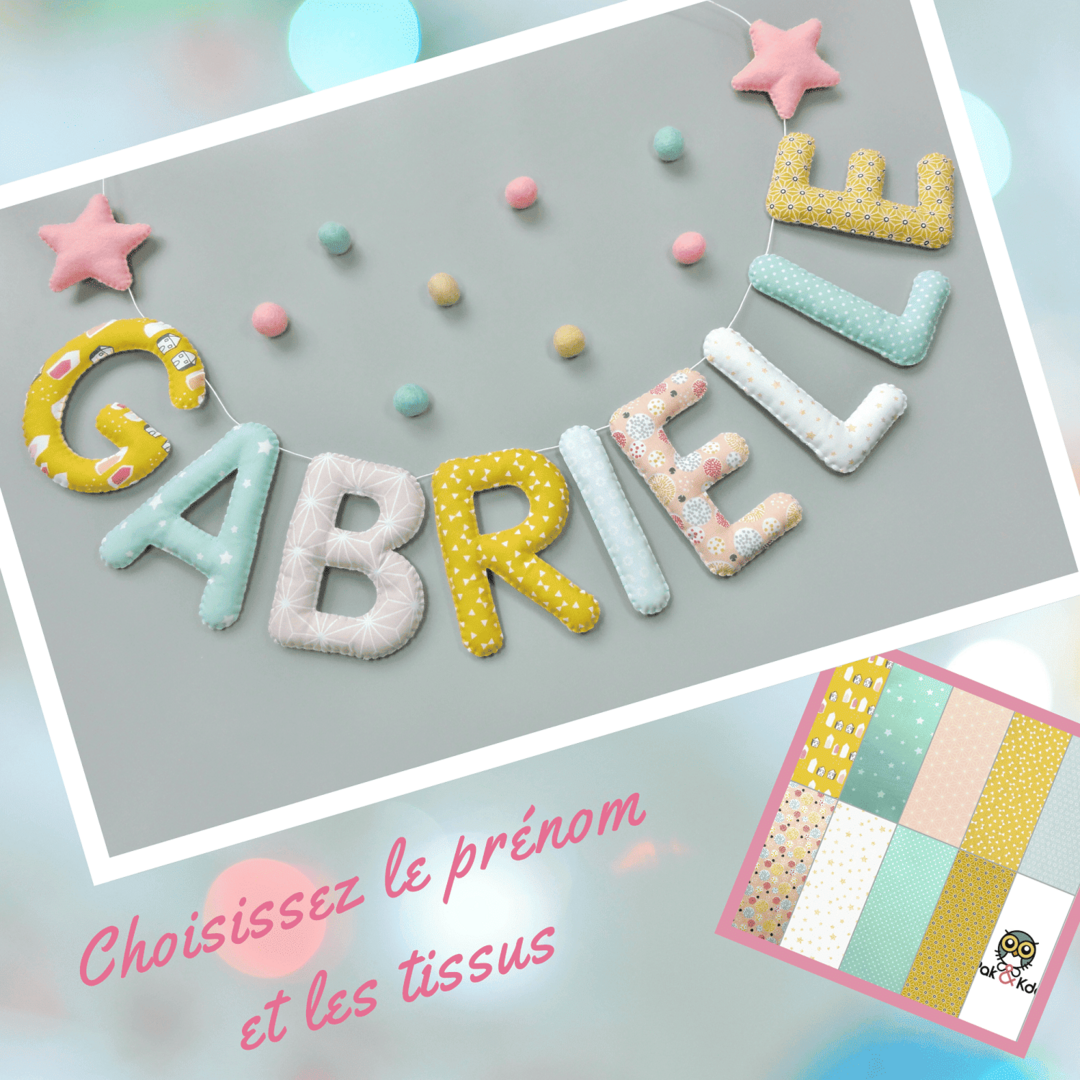 Décoration murale pour chambre bébé fille rose poudré avec prénom personnalisé aux couleurs pastel