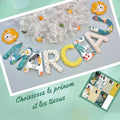 Guirlande prénom en tissu vert et beige à l'ambiance jungle, pour décoration murale de chambre bébé