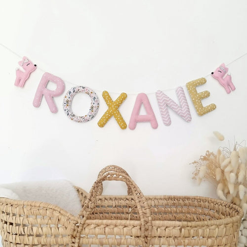 Guirlande prénom en tissu esprit biche des bois et forêt pour chambre bébé fille