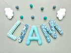 Guirlande de lettres en tissu bleu pour décoration murale chambre enfant, idée de cadeau de naissance garçon