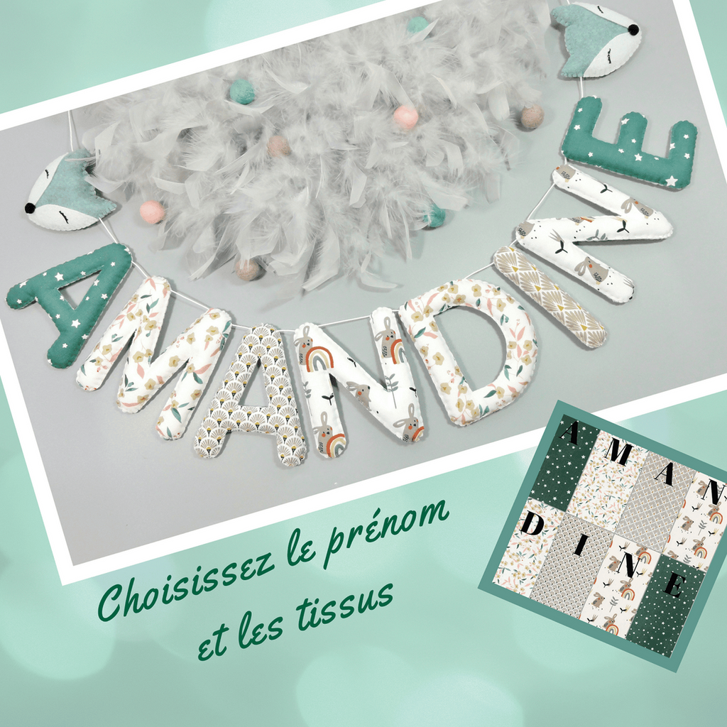 Guirlande prénom à personnaliser motif renard pour décoration murale chambre bébé, thème animaux et forêt