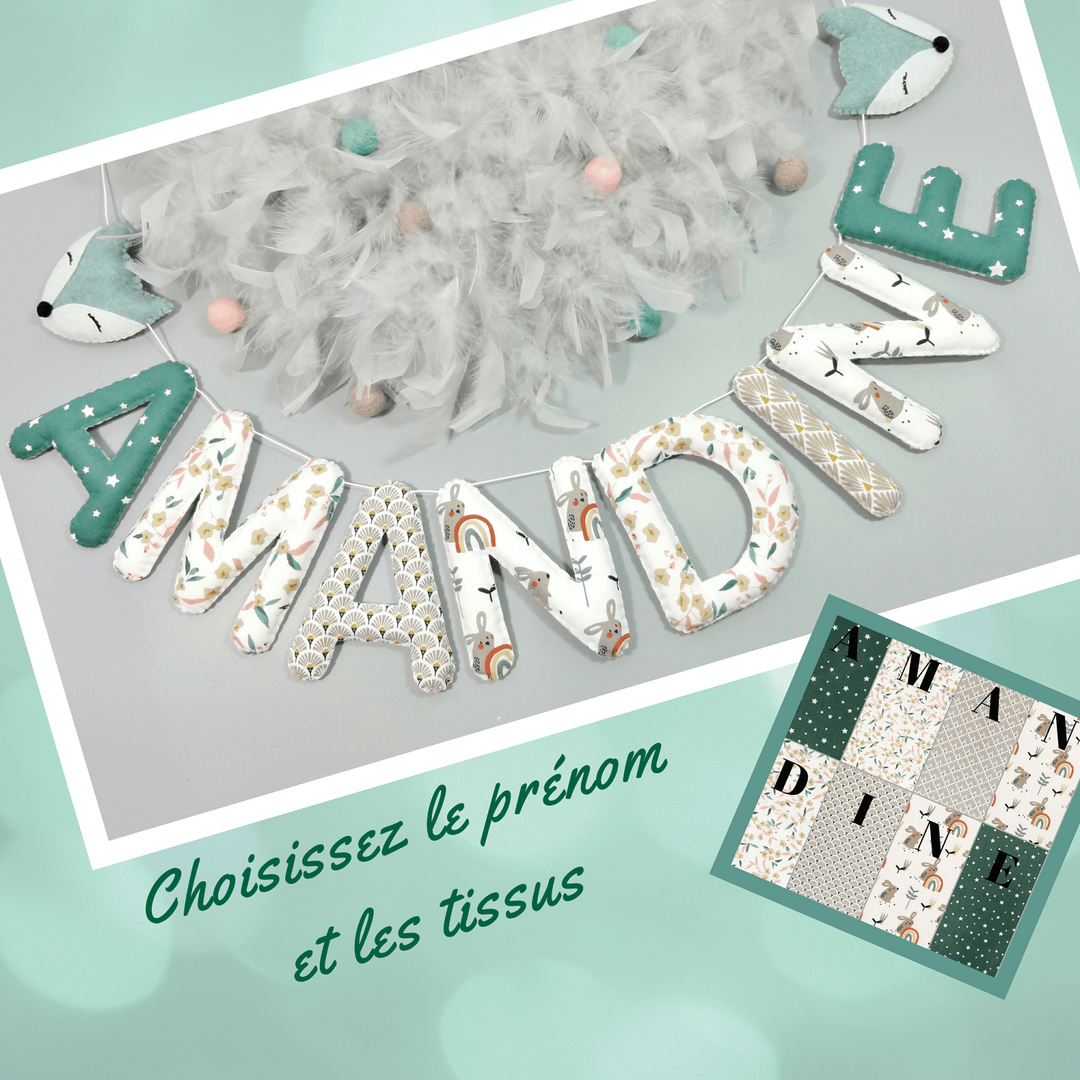 Guirlande prénom à personnaliser motif renard pour décoration murale chambre bébé, thème animaux et forêt
