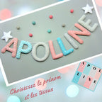 Guirlande prénom en tissu rose corail, bleu turquoise et gris, décoration murale chambre fillette