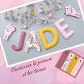Guirlande prénom pour décoration murale chambre fille, tissu Liberty et bichettes roses