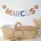 Guirlande prénom en tissu jungle savane, décoration chambre bébé motif lion beige