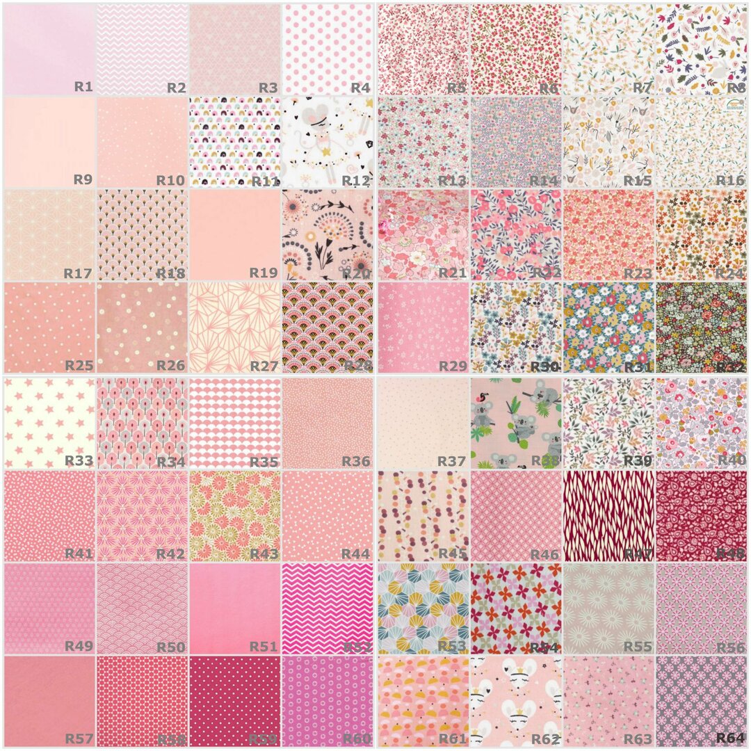 Nuancier des tissus rose pour personnaliser la guirlande prénom en tissu